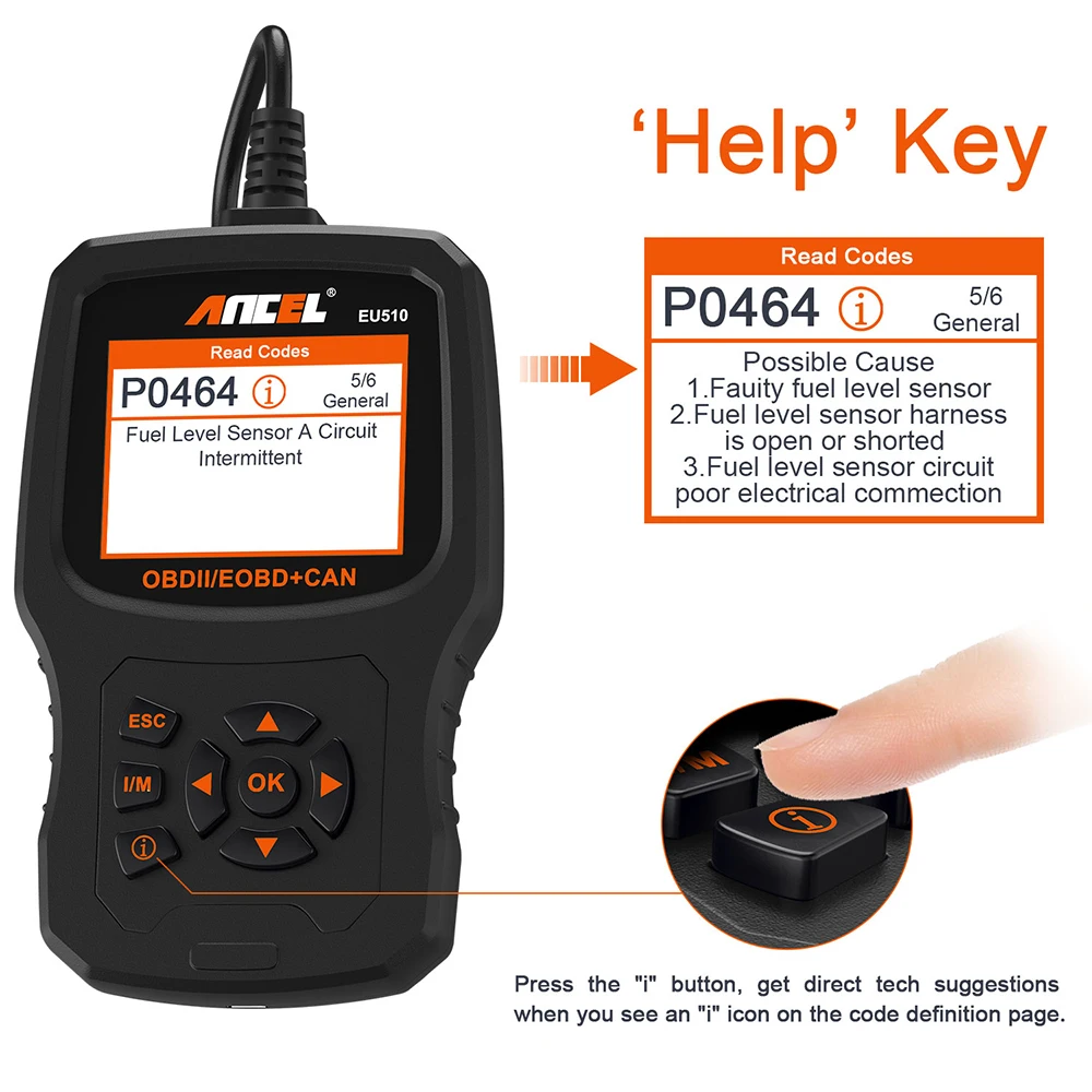 Сканер ANCEL EU510 OBD2 для проверки двигателя OBD 2 диагностический прибор чтения кодов