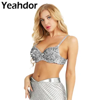 

Adult Women FashionSparkle Sequins Beading Padded Bra Tops Raves Dance Halloween Belly Dancing Tops Party Nightclub Club Wear