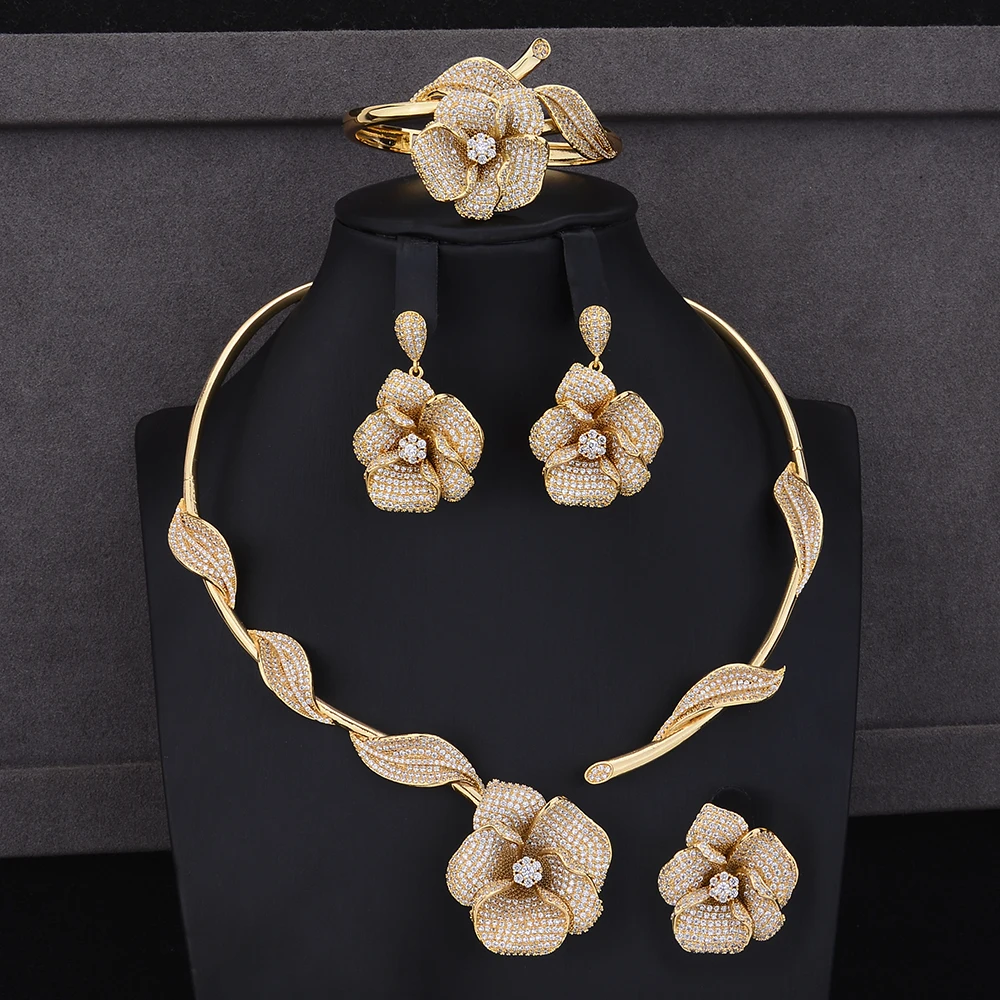 

GODKI Newest Luxury Rose Flower African Necklace Earring Set Jewelry Sets For Women Wedding Zircon CZ Dubai Bridal jewelry Sets