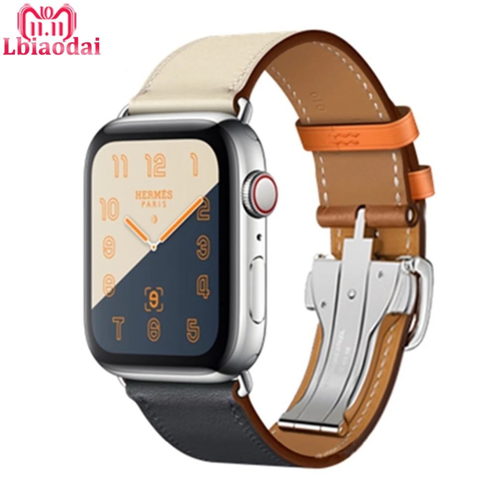 

Leather Deployment Buckle strap For Apple watch band 42mm38mm 4 44mm 40mm correa iwatch series 3/2/1 wrist watchband bracelet