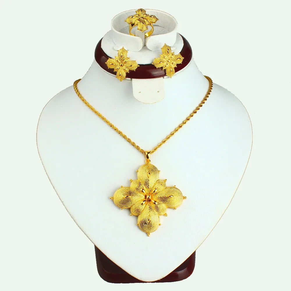 Cross Jewelry Set Pendant/Ring/Earrings/Necklace gold color Jewelry