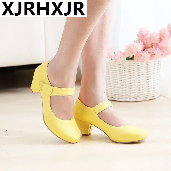 

Zatsopano Designer Shoes Women Mary Jane Round Toe 4.5cm Mid Heels Lady Shoes Chunky Heels Wedding Pumps Pink Yellow Women Shoes