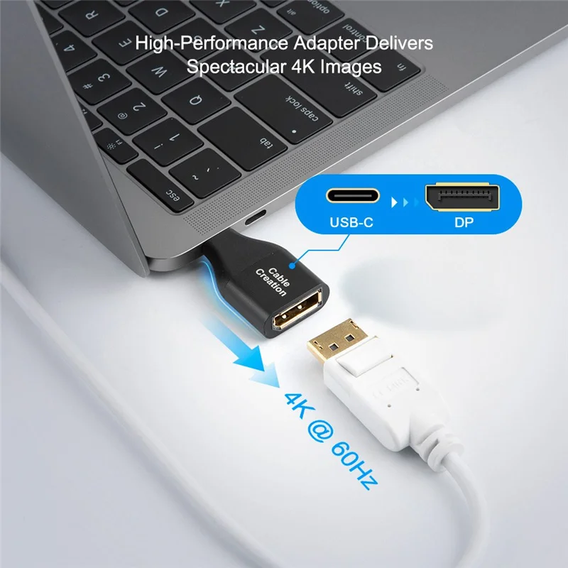 USB C к DP 4 K, Тип C(совместимый Thunderbolt 3) к адаптер для дисплея, Тип C к DP женскому адаптеру черный