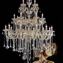 Проект большой коньяк стеклянная люстра светодиодные потолочные люстры для пентхаус 3-х слойные Античная гостиницов люстров профессиональное освещение люстры