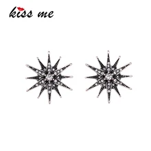 KISS ME инкрустация кристаллами звезды Винтажные серьги для женщин античный серебряный цвет серьги-гвоздики модные ювелирные аксессуары