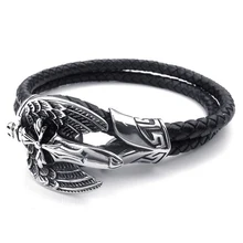 Jewelry Men s Bracelet Biker Gothic Angel Wings Cross Dagger Sword Braided Leather Real Leather Stainless