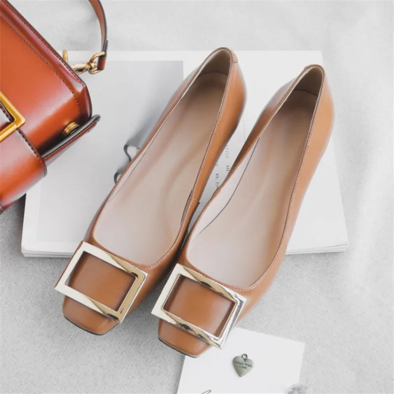 

2019 spring and autumn new thick with single shoes square head fashion women's shoes brwon ljj 0428