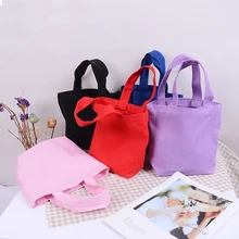 1 Pc Solid Color Portable Lunch Bag Picnic Pouch Storage Tote Canvas Handbag Shopping Bag Women Girl