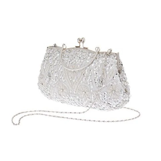 Womens Brand Fashion Polyester Beaded Handbag Wedding Party Prom Clutch Purse Evening Bag for Women Girls(Silver white) Womens Brand Fashion Polyester Beaded Handbag Wedding Party Prom Clutch Purse Evening Bag for Women Girls(Silver white)