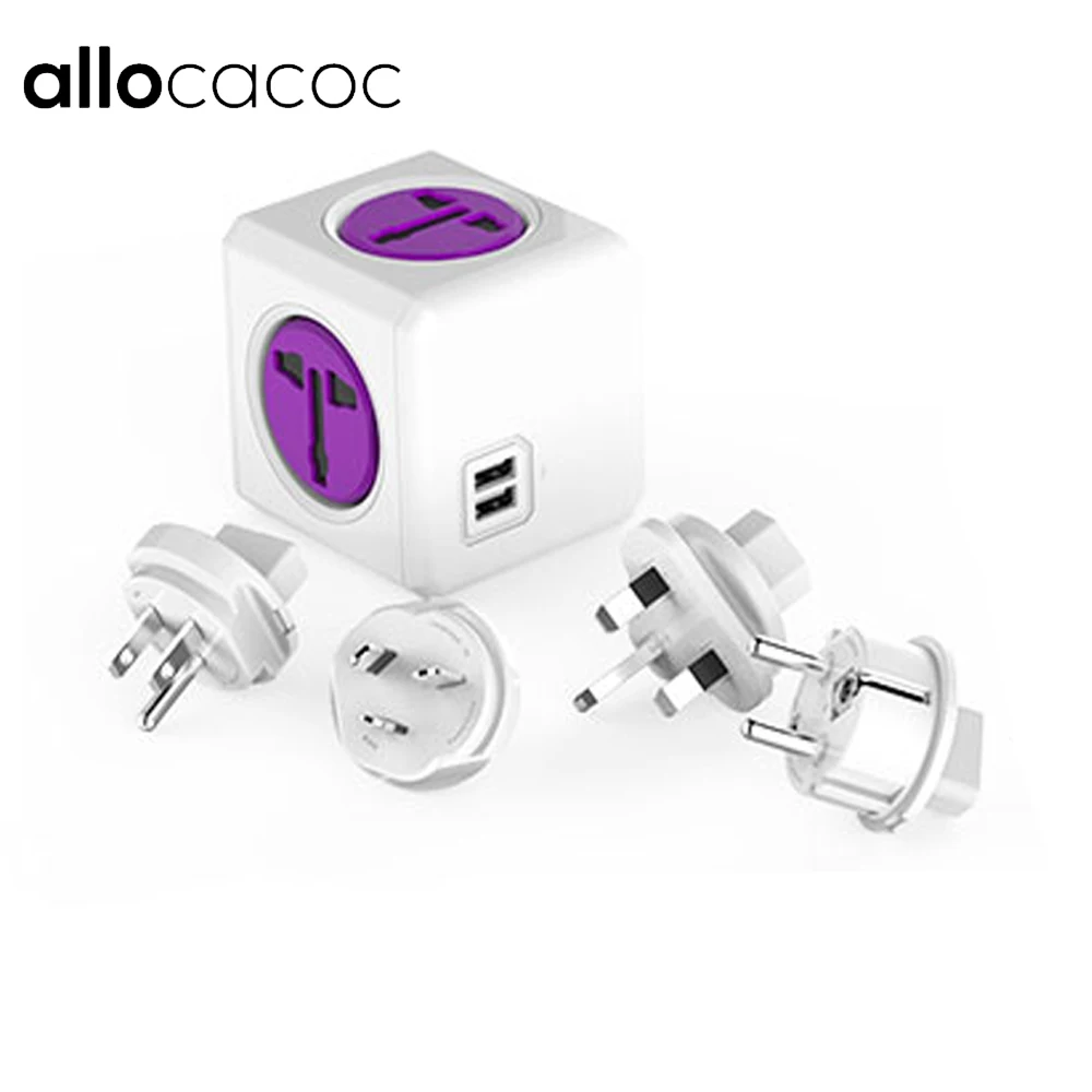 

Allocacoc PowerCube Smart Socket EU/US / UK / AU Plugs 4 Outlets Dual 2 USB Ports Adapter Universal Socket Plug For Travel life