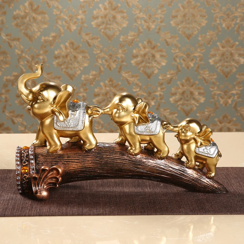 Retro Elephant Statue Handmade Resin Ivory Animal Family Sculpture