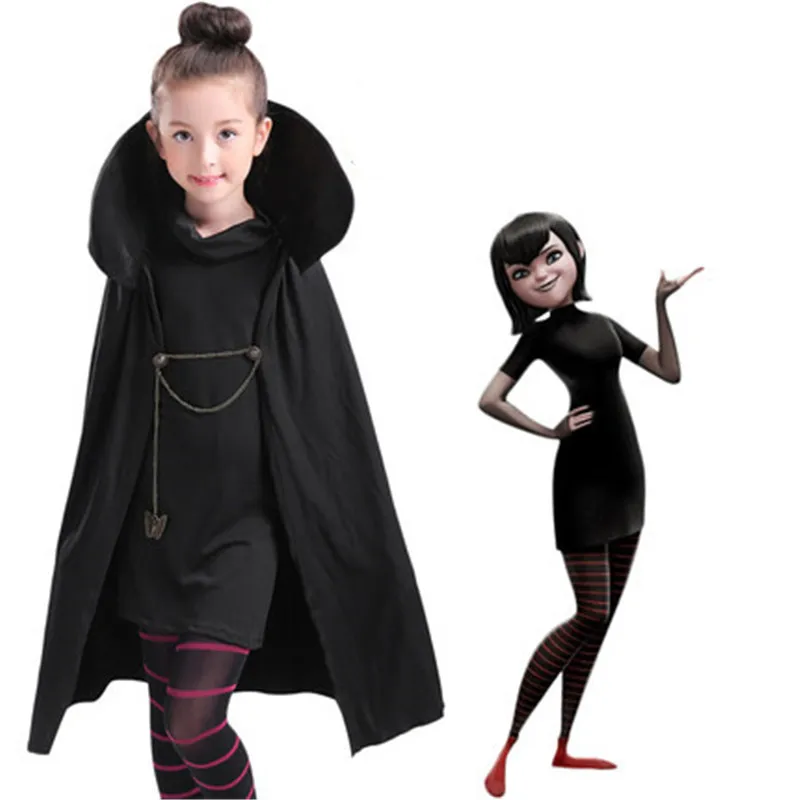 

Cartoon Hotel Transylvania Mavis Cosplay Costume Fancy Girls Black Cape Coat With T-shirt pants Halloween kids/adult Costume