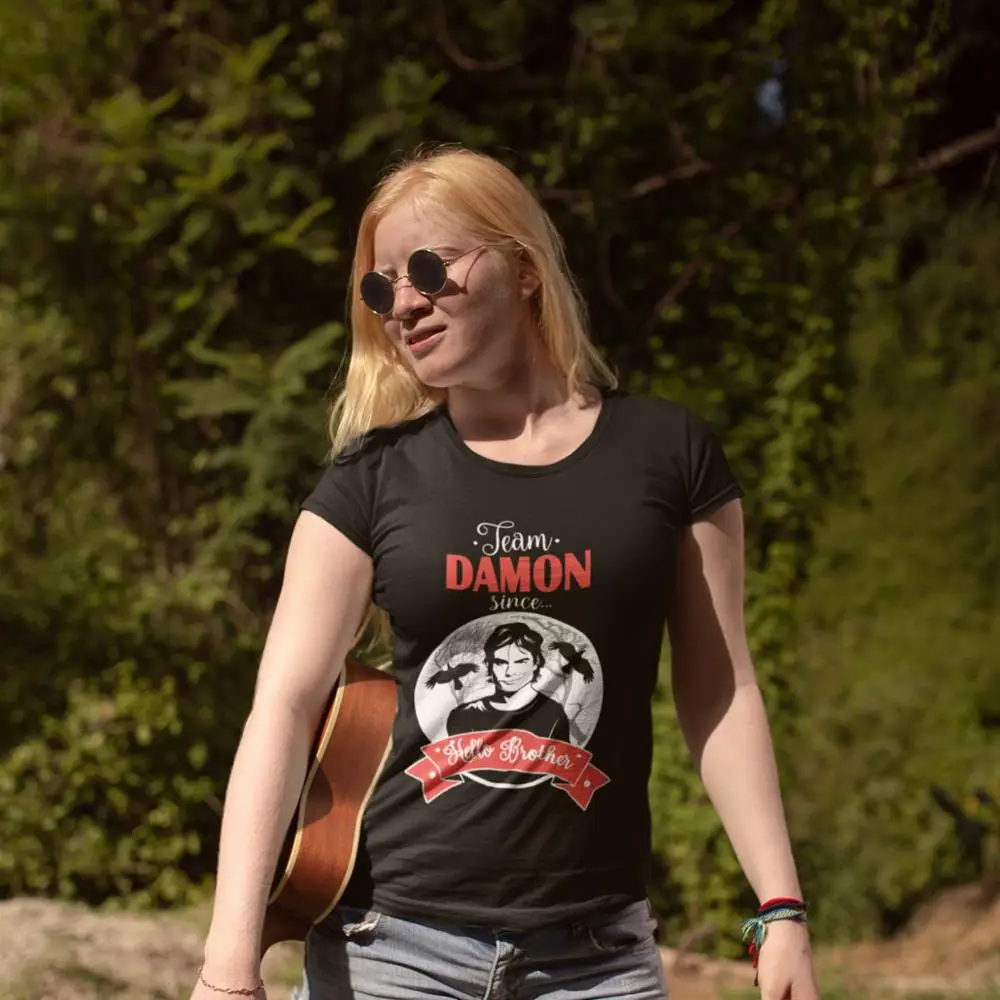 

Vampire Diaries Damon T-Shirt Team Damon T Shirt New Fashion Print Women tshirt Casual 100 Cotton XL White Ladies Tee Shirt