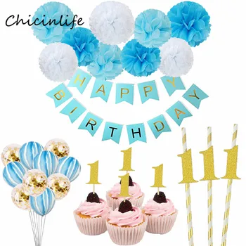

Chicinlife 1 Year old theme party Happy Birthday Balloons banner cup boy 1st Birthday Party Decoration Baby Shower Supplie