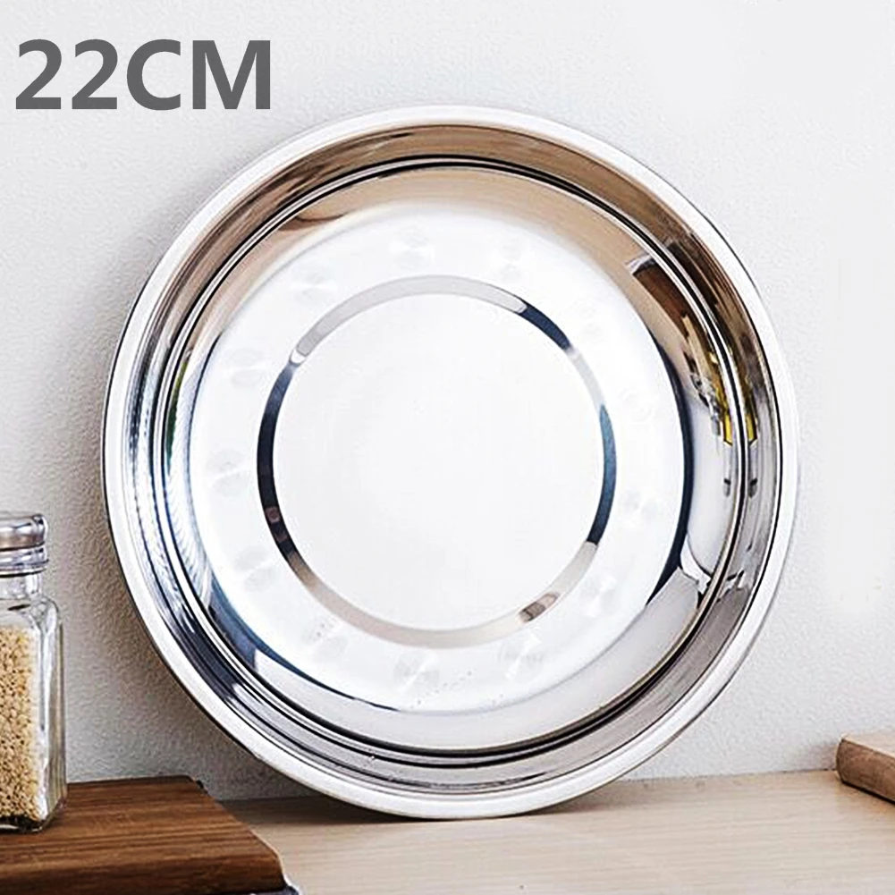 

New 18cm Diameter Silver Tone Stainless Steel Fruit Dessert Servies Dish Round Food Sweets Coffee Dinner Plates Tray Tableware