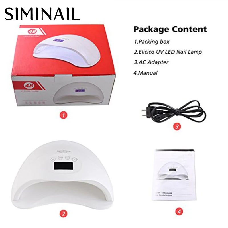 SIMINAIL UV LED Nail Lamp 48w for 2 Hands Drying Curing US Plug AU with LCD Display for Nails Art Beauty 405nm Lampara UV