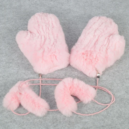 Горячая зимние перчатки из натурального меха женские эластичные ручной вязки Настоящий мех кролика перчатки наружные перчатки из натурального меха кролика рекс - Цвет: pink