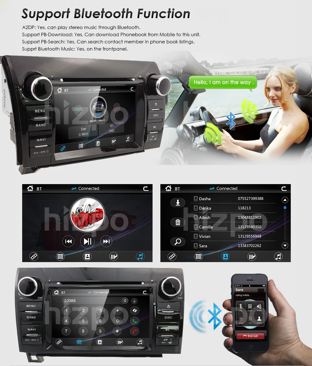 Excellent HIZPO 2 Din Touch screen 7" Car DVD player for Toyota Tundra 2007-2013 Toyota Sequoia 2008-2014  GPS SD USB  DVR Free Camera 3