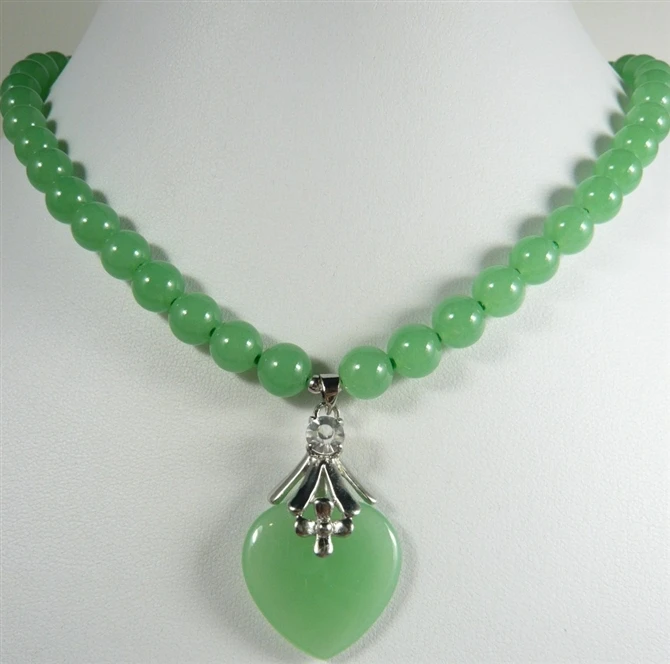 

2 styles! beautiful 7-8mm light green jade bead + fine jewelry/silver plated heart jade pendant necklace