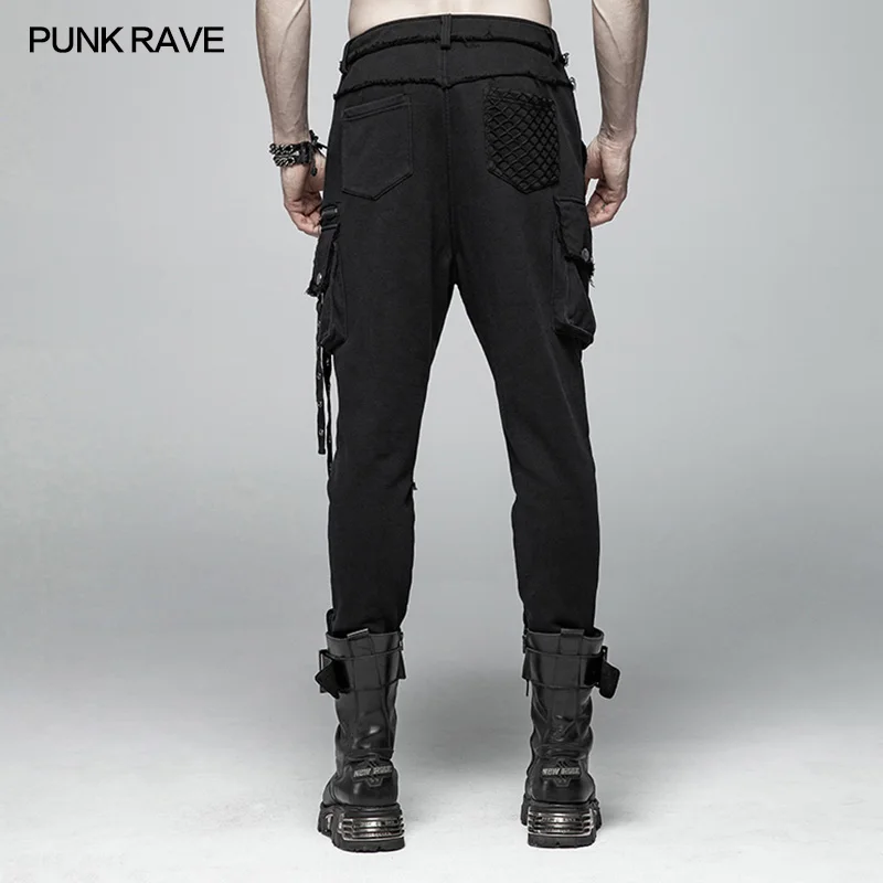 Панк рейв мужские панк Рок черные трикотажные брюки повседневные мужские уличные длинные брюки с большим карманом