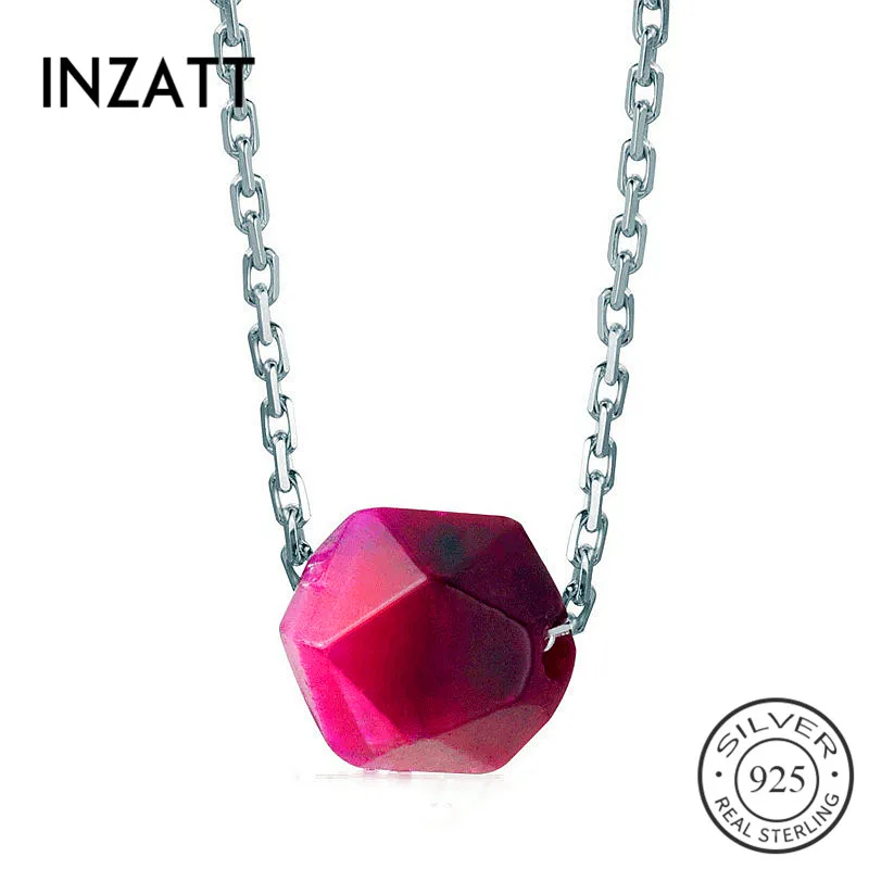 

INZATT Real 925 Sterling Silver Geometric Tiger's eye Pendant Necklace For Elegant Women Fine Jewelry Cute Accessories 2019 Gift