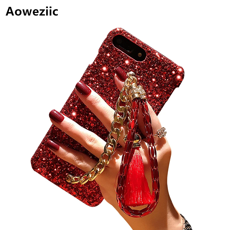 

Aoweziic For iphone7 mobile phone shell bright red X XS MAX XR lanyard female 6S 8Plus tide brand atmosphere