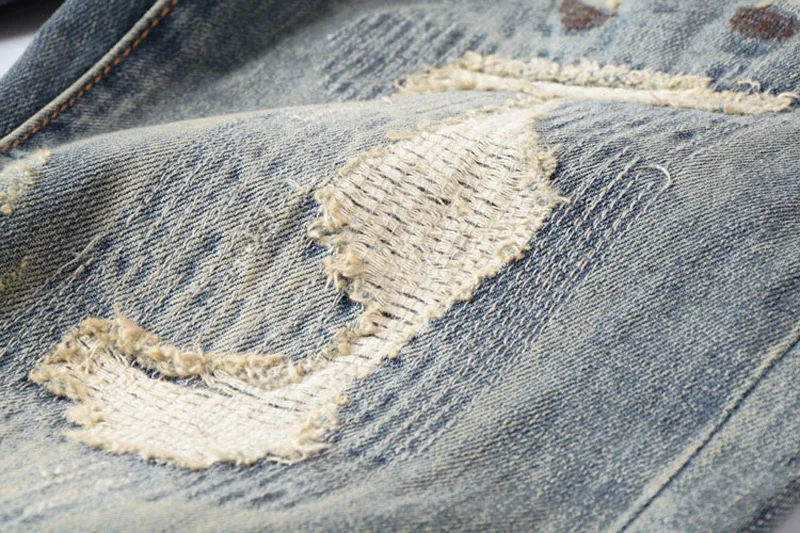 Japanese Style Fashion Men Jeans Retro Slim Fit Ripped Jeans Men Patchwork Embroidery Denim Pants Streetwear Hip Hop Jeans homme