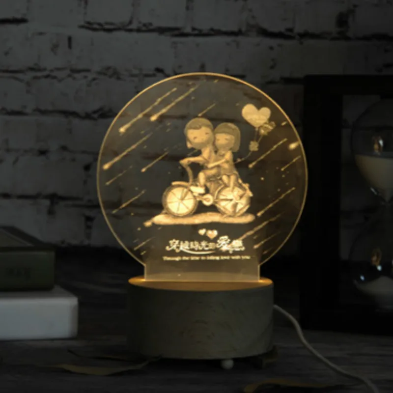 Одуванчик/Единорог 3D светодиодный ночник деревянная основа с музыкальной коробкой Затемнение/Съемный переключатель маленькая девочка подарок Спальня деко лампа IY804015