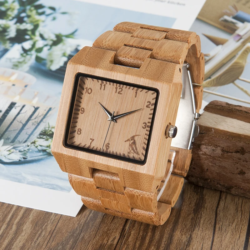 BOBO BIRD Wooden Bamboo Mens Wrist WatchTop Brand Luxury Quartz Watch with Full wood Band custom logo in gift box saat erkek