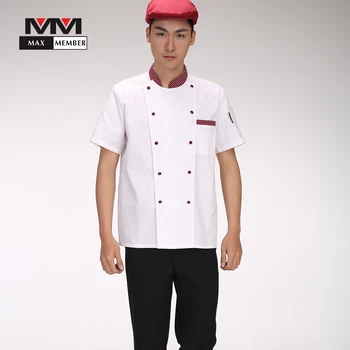 

M-3XL Men Striped Collar Double Breasted Short-sleeved Summer Breathable Cozinha Cook Restaurant Chef Kitchen Work Uniforms