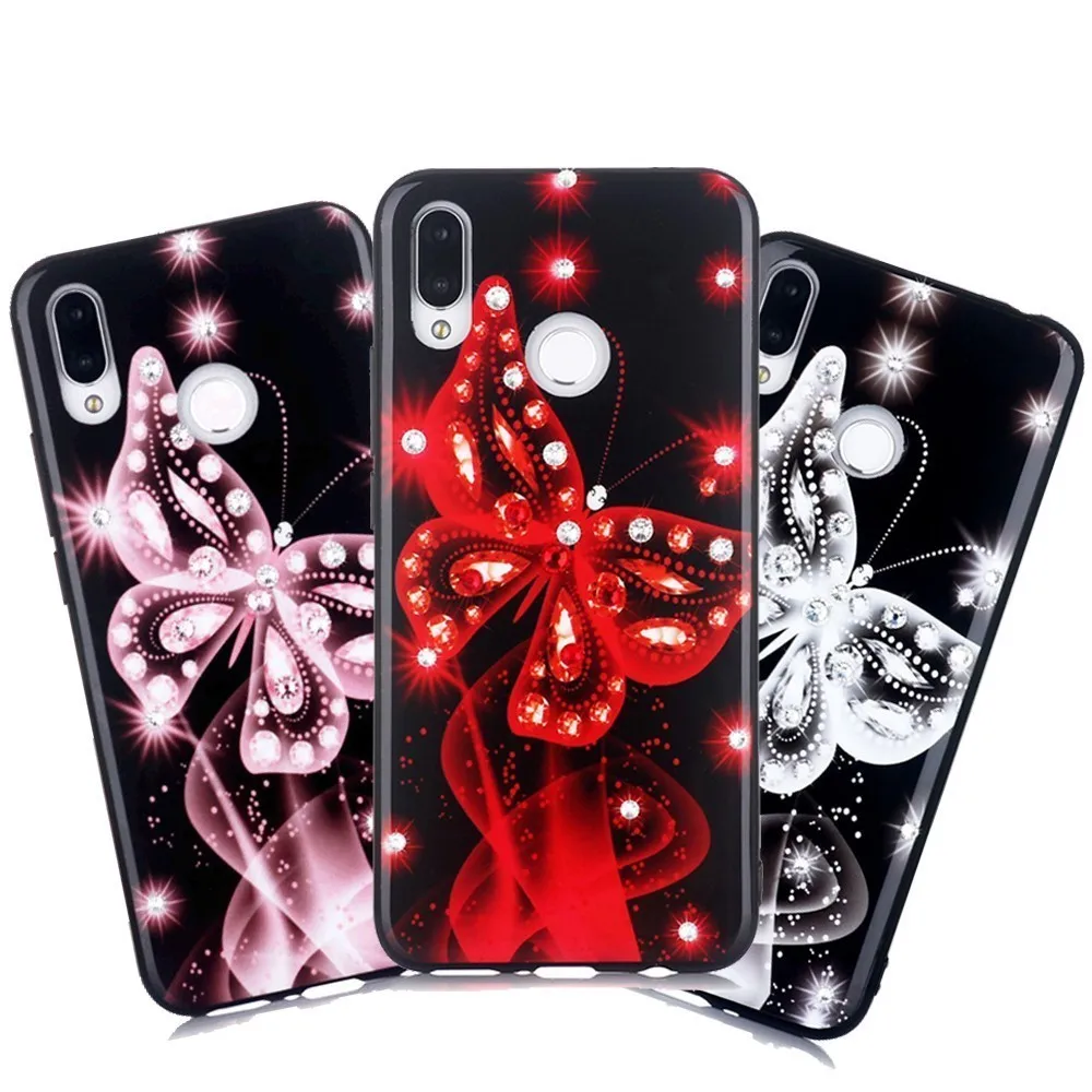 

Hot Vintage butterfly diamond Phone Cases For Huawei mate 20 Pro nova 3I Hhonor 8x Soft IMD Full Body Back Cover Gifts
