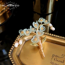 GLSEEVO, натуральный жемчуг, смола, цветок, ручная работа, дерево, брошь для женщин, вечерние, красивые броши, брошь для женщин, ювелирное изделие GO0336