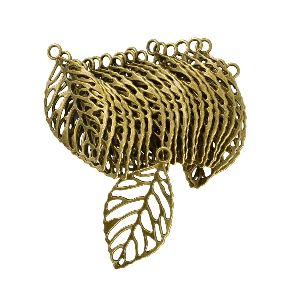 20 Pieces Retro Bronze Hollow Leaf Vein Charms Pendants Connector DIY Jewelry Making