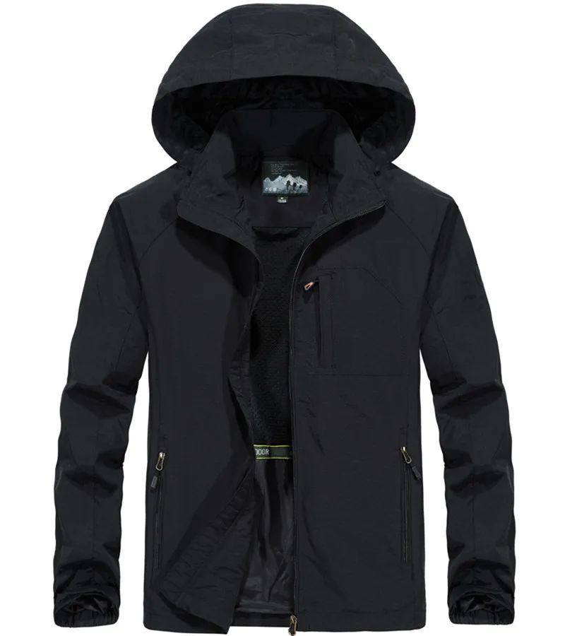 6XL Мужская водонепроницаемая военная куртка осенние мужские повседневные ветровки мужские дышащие с капюшоном уличные пальто одежда, GA363 - Цвет: Black