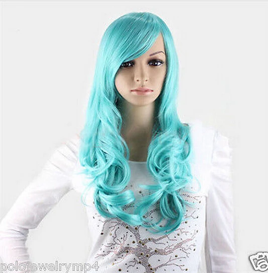 DYZ+++516 New Cosplay Blue Long Hair Women Lady Curly wig |