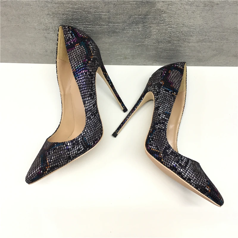 Keshangjia модный бренд, новинка, с маленьким острым носком; обувь на тонком высоком каблуке изысканный принт «змеиная кожа»; элегантные кеды 12 см; Высокий каблук; женские вечерние туфли