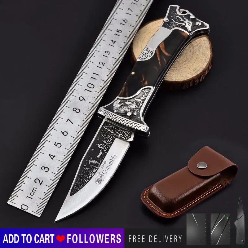 

Handmade outdoor folding tool self-defense Mini portable Hunter folding knife oak handles Camping / climbing / adventure