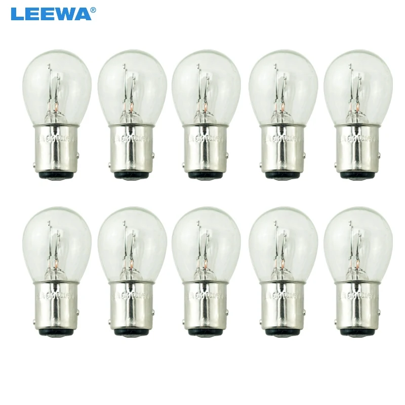LEEWA 10 шт. 24 В BAY15D 1157 P21/5 Вт S25 Автомобильная прозрачная стеклянная лампа стоп-сигнал