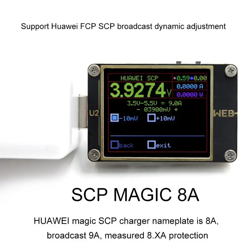 WEB-U2 USB Tester Current Voltmeter QC4.0+PD3.0 2 PPS Quick Charging Protocol Capacity DC Meter 1.77 inch HD Display