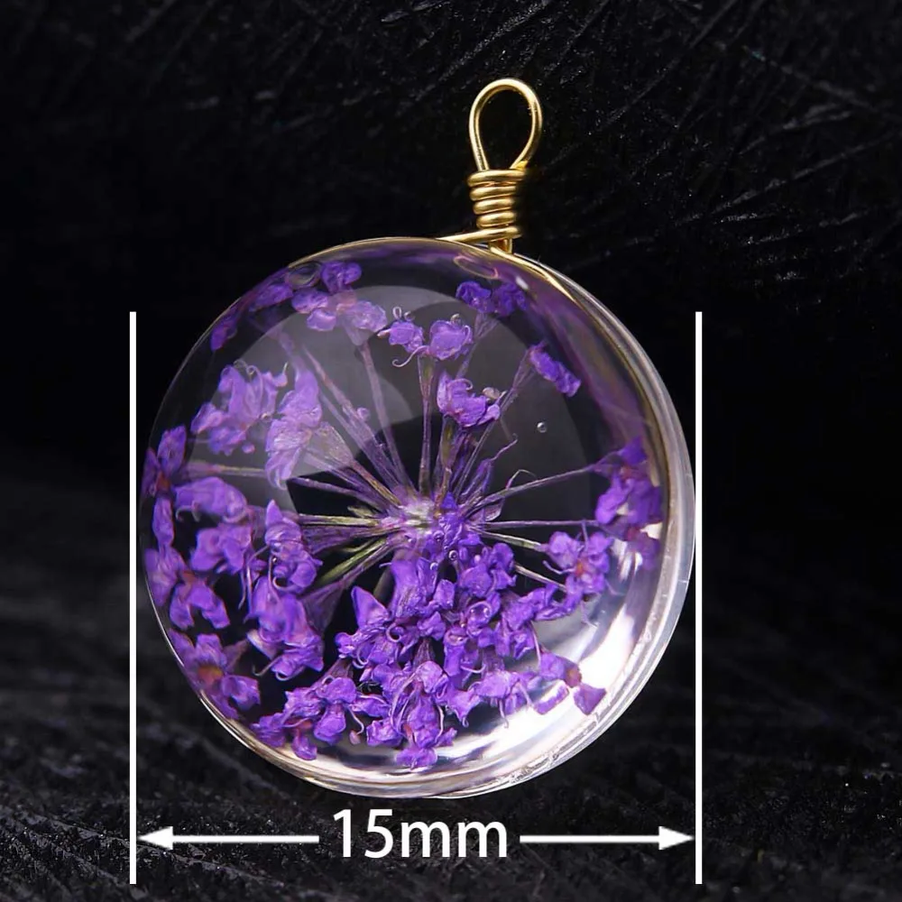 7pcs/ lot Cute Colors Dried Flowers Cabochon Glass Charm fit Necklace Earrings Pendant Charms For Jewelry Making DIY Accessories