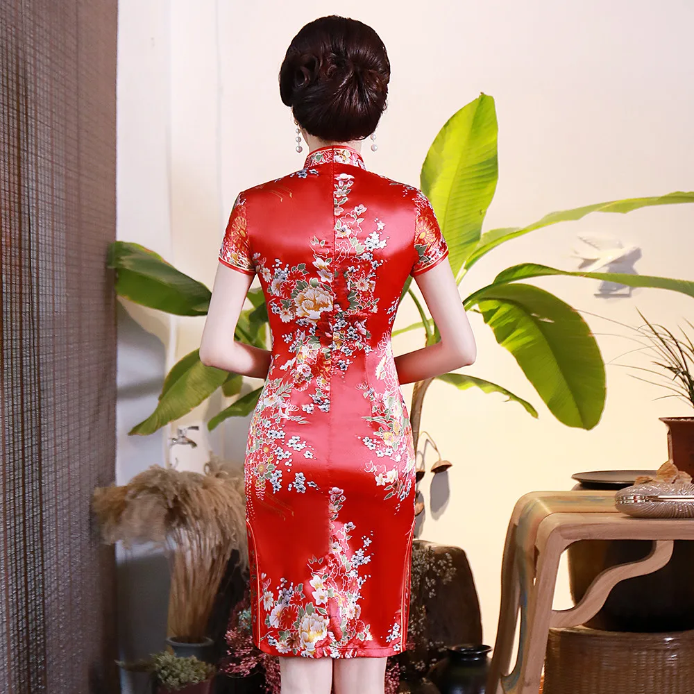 WHITE Flower Women Satin Cheongsam Summer New Slim Rayon Wedding Dress Elegant Split Qipao Traditional Chinese Women Vestido 6XL