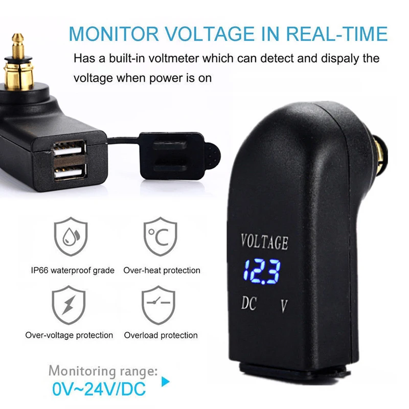 New Arrival Motorcycle Dual USB 4.8A Charger Adapter LED Digital Voltmeter For BMW USB Adapter Voltmeter