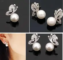 Quality Ladies Womens Lovely Pearl Rhinestone Butterfly Design font b Earrings b font Ear Stud Ear