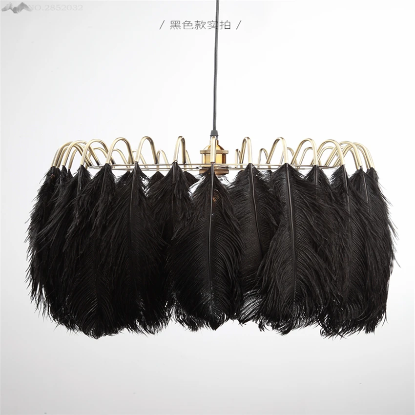 

American style white/black feather chandelier Nordic modern simple living room bedroom warm creative personality room light