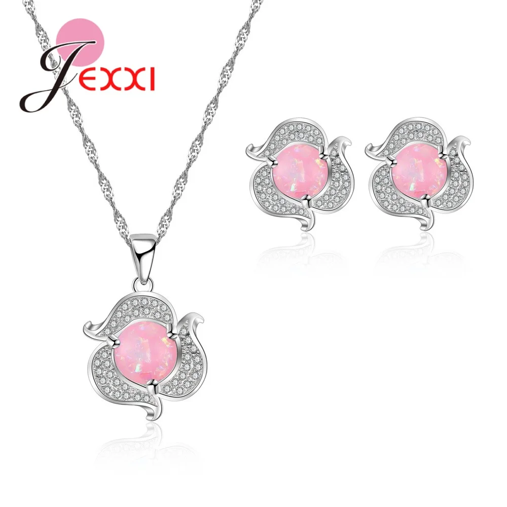 

Jemmin Lovely Pure Flower Shape Female Jewelry Sets 925 Sterling Silver Necklace Earrings For Girlfriend Lover Gift
