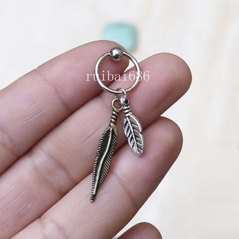 2pcs Silver &amp Bronze Feathers Tragus Cartilage Ear Piercing Captive Ring Jewelry | Украшения и аксессуары
