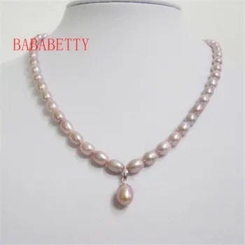 

NEW Bright Natural Freshwater Pearl 6-7MM Necklace with 9x11mm Drip Pendant 925 sterling silver clasp