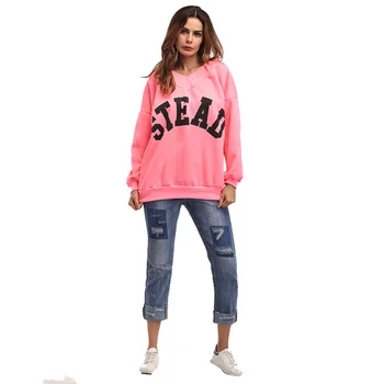 

2019 Hoodies Sweatshirts Women Fall Winter Long Sleeve Loose Letter Print Fashion Shirts Cotton Tops Casual Pullovers Pink