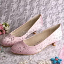 (20 Colors)Hot Sale Satin Pink Women Low Heels Pumps Autumn Spring with Rhinestones Dropshipping