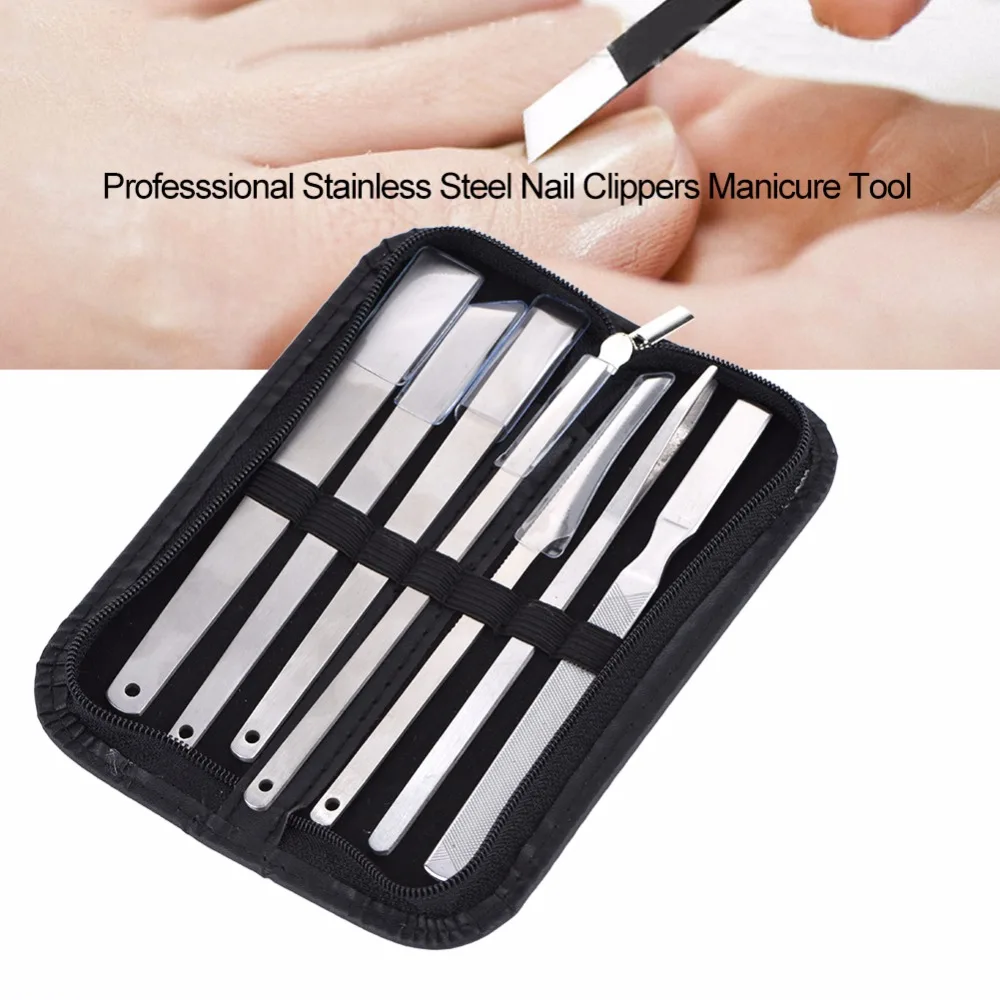 

Professsional 7pcs Stainless Steel Nail File Manicure Kit Tool Dead Skin Remover Toe Foot Nail File knife Trimmer Set With Case